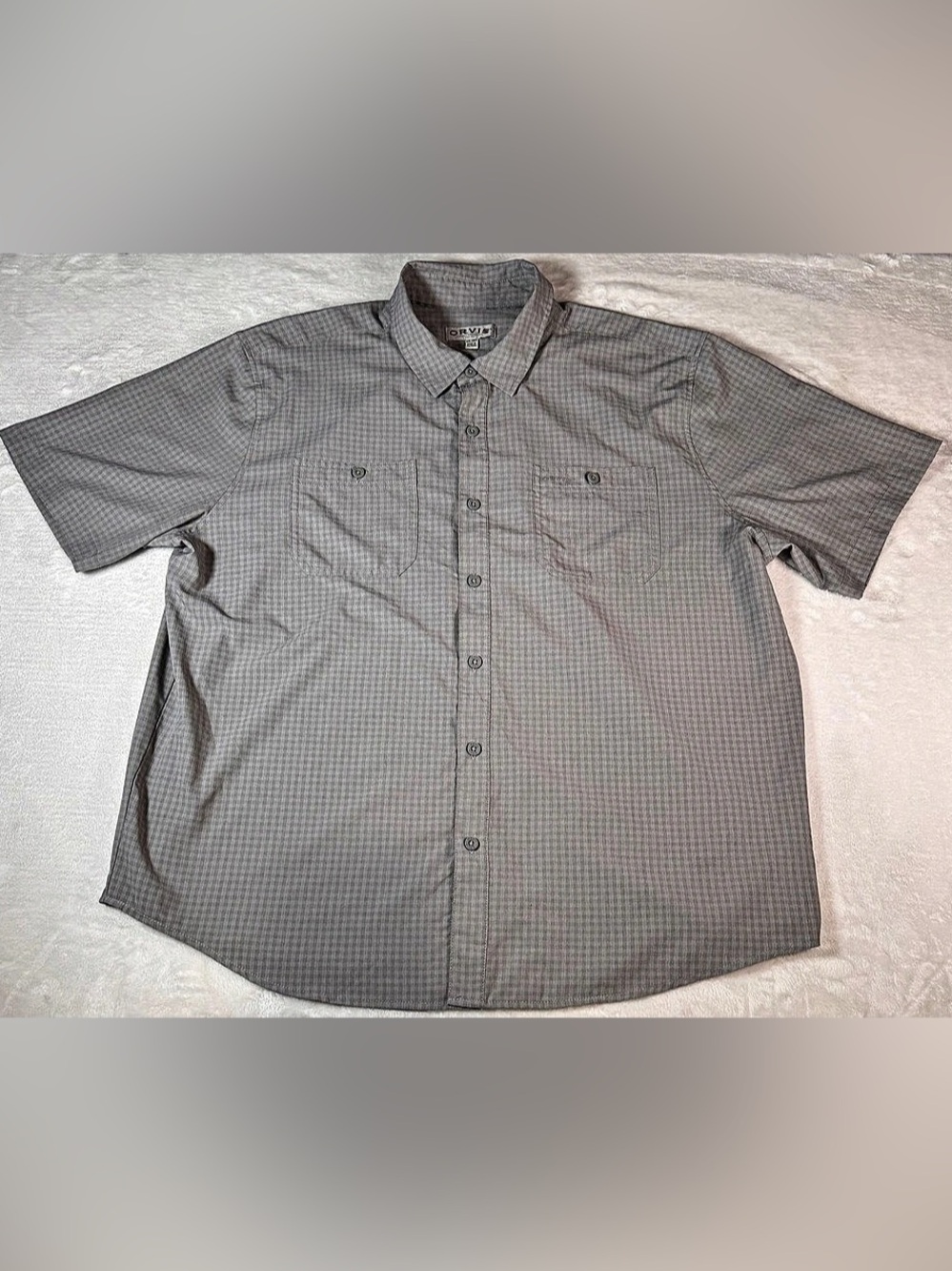 Orvis Men’s XXL Gray Plaid Short Sleeve Button Up Shirt